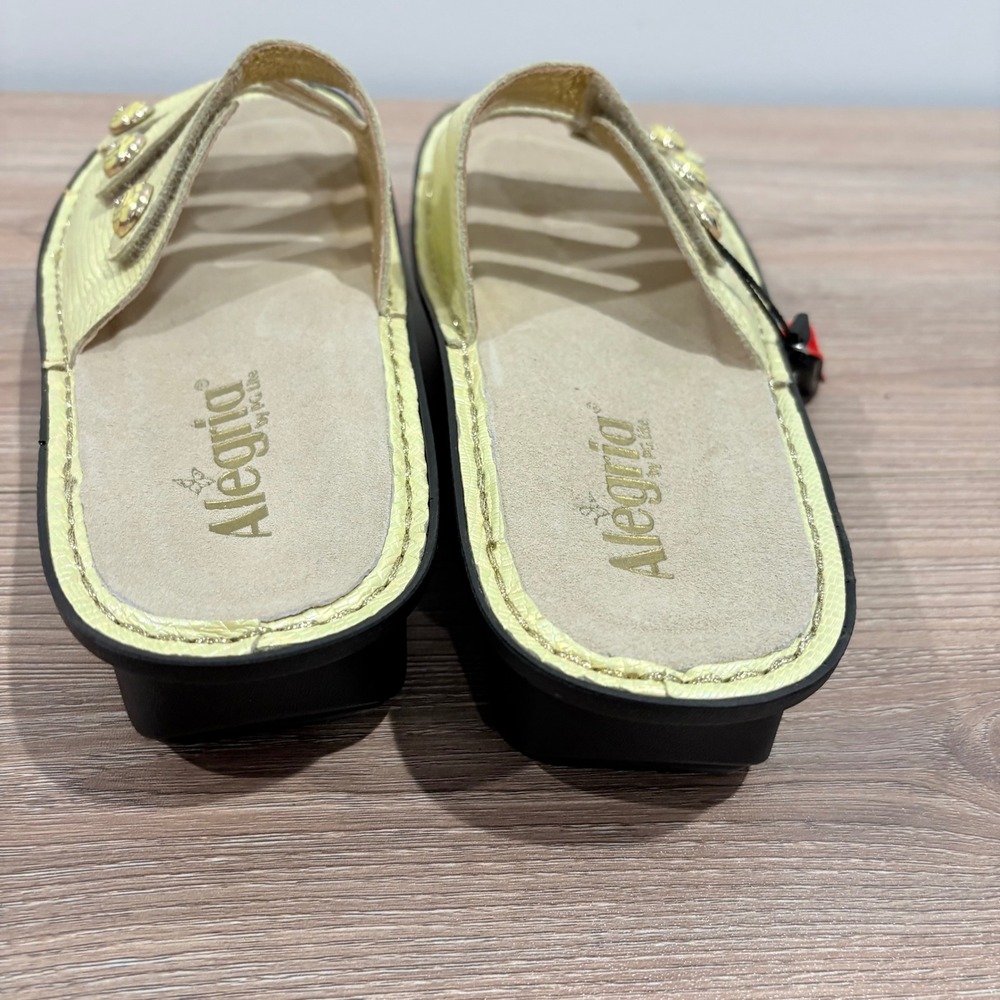 Alegria Fiona Iridescent Snake Slide Sandals Women Yellow Size 39 Leather - Picture 3 of 6